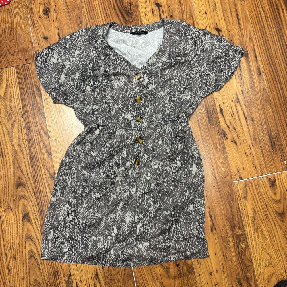 Snake Print Gray Velvet Heart Button-Up Dress Small